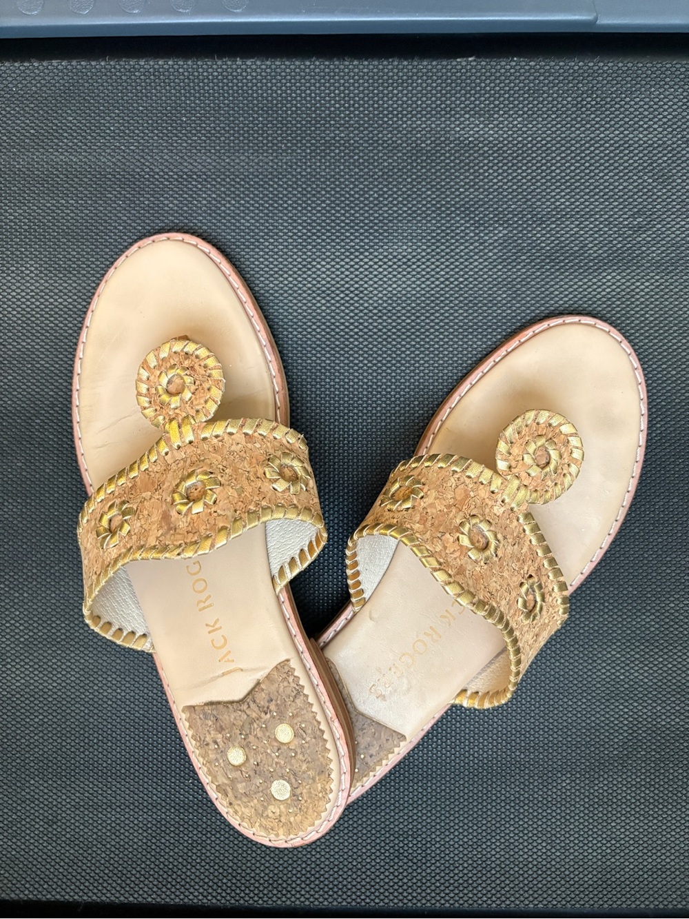 Jack Rogers cork with gold trim sandals